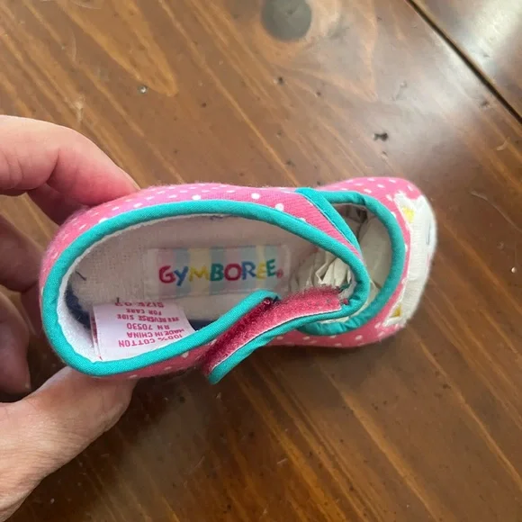 Gymboree Pink Mary Jane Baby Shoes with Teal Trim and Cat Face - Picture 4 of 11
